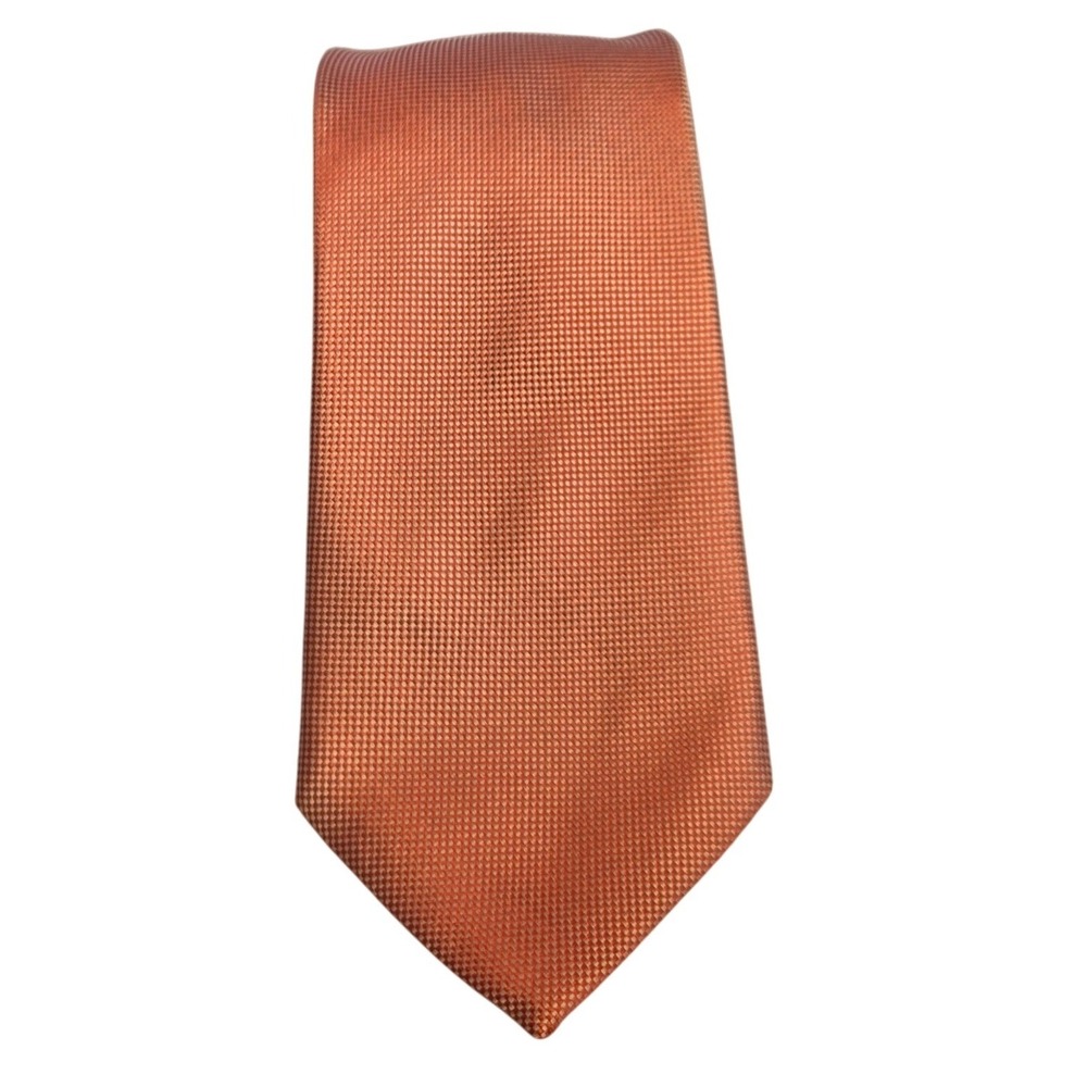 TED LAPIUS Mens Silk Blend Textured Pattern Neck Tie Orange